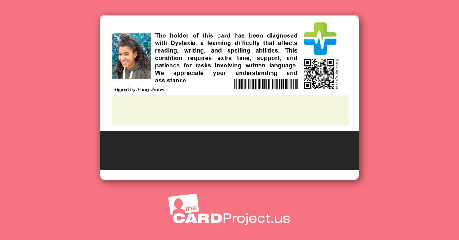 Dyslexia Premium Medical ID Cards (REAR)